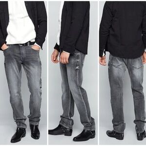 New Bauhaus Frankie Deluxe 5 Pocket Straight Fit Jeans Dark Grey Wash Sz 36